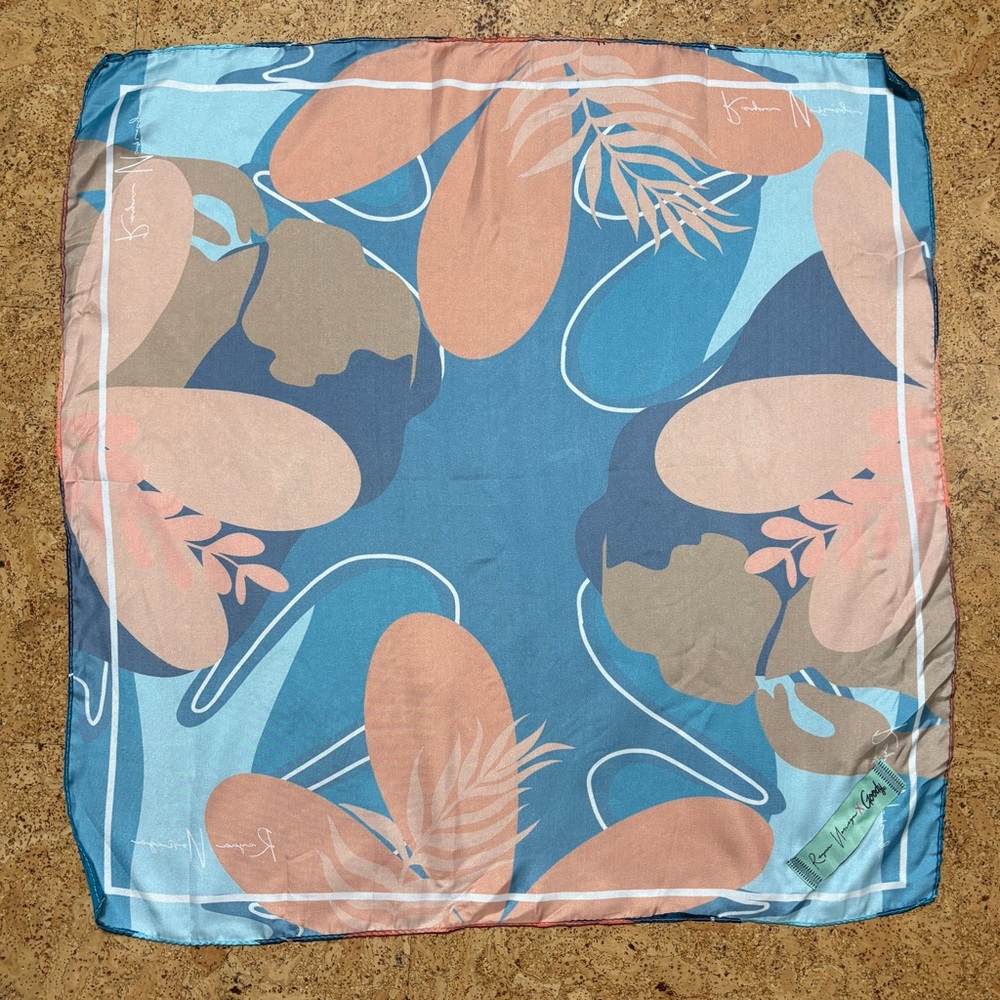 Reyna Noriega x Goody Ouchless Satin Floral Teal and Orange Square Scarf - Picture 7 of 10